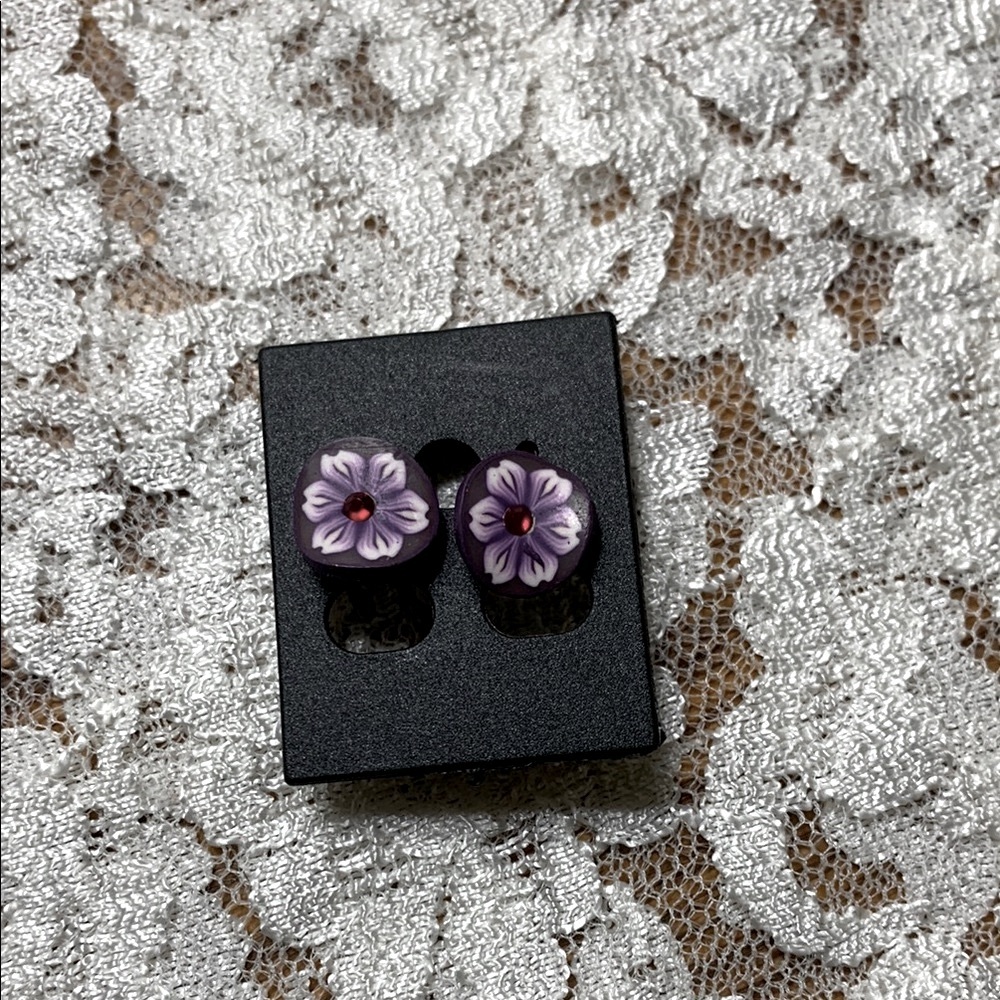 polymer clay Purple Floral Swarovski Stud Earrings